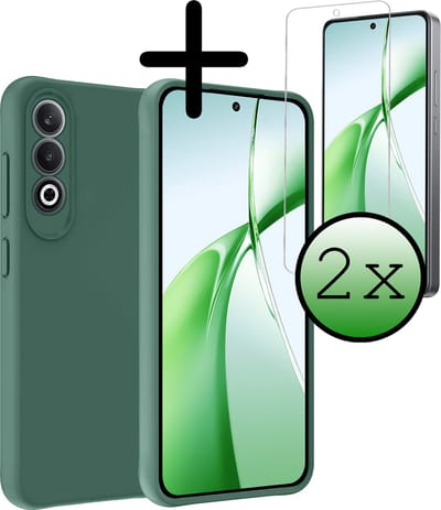 Hoesje Met 2x Screenprotector - Geschikt voor OnePlus Nord CE4 - Sterk & Shockproof - Back Cover - Siliconen Case - Telefoon Hoes - Donkergroen