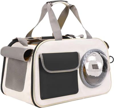 Huisdier Transportbox - Kattentas Reismand - Veilig Reizen - Met Bubbelvenster - 45 x 28 x 3 cm - Zwart