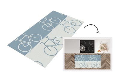 Keukenloper - Loper keuken - Fiets - Blauw - Patroon - 120x60 cm - Keukenloper vinyl