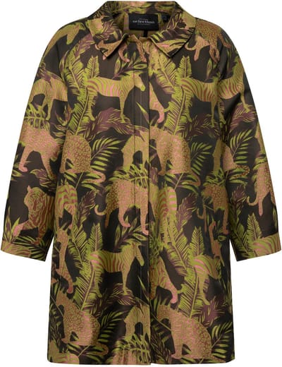 Ulla Popken - Dames - Jas jacquard patroon overhemdkraag drukknopen - Zwart - Maat 42+