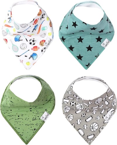 Baby Bandana Slabbetjes - Kwijlslabbetjes Tandjes - Kleding Droog Houden - Verstelbare Drukknopen - 4 Stuks - Varsity Print