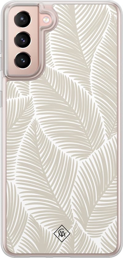Casimoda® hoesje - Geschikt voor Samsung Galaxy S21 - Palmy Leaves Beige - 2-in-1 case - Schokbestendig - Natuur - Verhoogde randen - Bruin/beige, Transparant