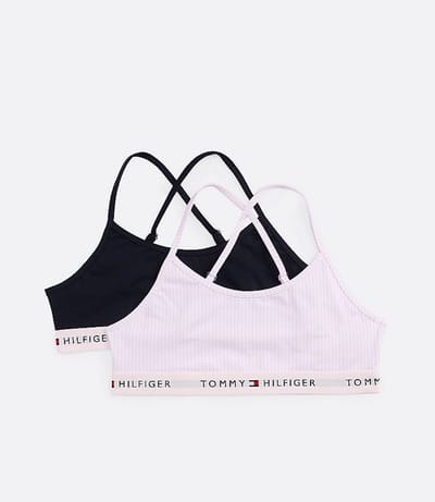 Tommy Hilfiger - Duopack 2 stuks - Cross Back Bralette - Donkerblauw / Roze Gestreept - 8/10 jaar