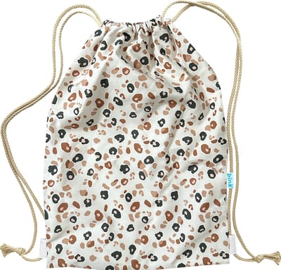BINK Bedding Gymtas / Zwemtas Leopard 40 x 28 cm - rugtas - peuter - kleuter - leopardprint - wilde dieren - luipaard - panter - dessin - beige - ecru - naturel - zwart