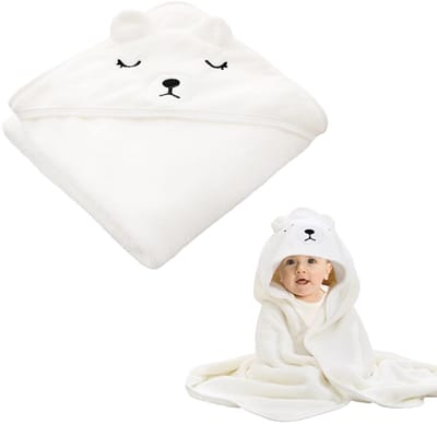 Cosensi - Baby Handdoek met Kap - Zachte en Absorberende Badstof - Wit - Cartoon Dier Cape - Ideaal voor Baby's en Peuters