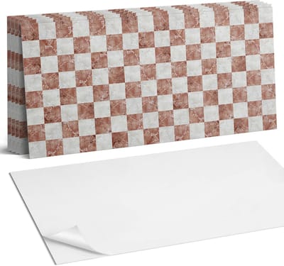 Coloray Plaktegels - Marmeren schaakbordpatroon Wandtegel Zelfklevend - 60 cm x 30 cm - Bruin Plaktegels - 6 stuks - Rechthoek PVC Tegels - Plaktegels Keuken - Zelfklevende Vloertegels Badkamer - Vinyl Tegels - Zelfklevende Wandtegels