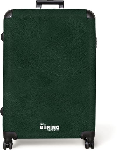 NoBoringSuitcases.com® - Koffer groot - Reiskoffer lichtgewicht - Lederen look mos groen - Rolkoffer met 4 wielen - Grote trolley XL - 98 liter bagage