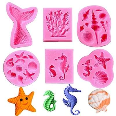 Allecto - Siliconen Vorm Zeemeermin - Dieren Siliconen Vormen Set - DIY Siliconen Zeepvorm - Roze - Fondant Cakevormen - 3D Oceaan Dier - Geschikt ...
