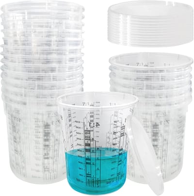 20 stuks verfmengbekers 680 ml met 20 deksels, maatbeker, mengbekers voor schilderen, maatbekers van kunststof, maatbekers met schaal voor het mengen van vloeistoffen