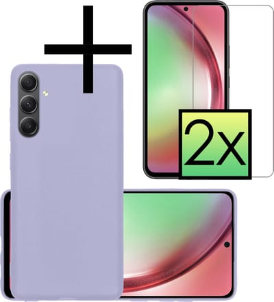 Hoesje - Met 2x Screenprotector - Geschikt voor Samsung Galaxy A54 - Sterk & Shockproof - Back Cover - Siliconen Case - Telefoon Hoes - Lila