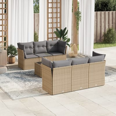 vidaXL - 7-delige - Loungeset - met - kussens - poly - rattan - beige