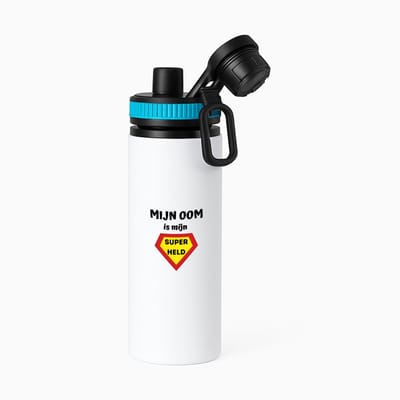 Hacebo® - mijn oom is mijn superheld waterfles met draaidop blauw - Oom - super oom - verjaardag - cadeautje voor oom - oom artikelen - kado - geschenk - water fles - 850ML