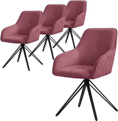 Draaibare eetkamerstoel set van 4 oudroze textiel geweven stoffen keukenstoel met rugleuning en armleuningen ML design