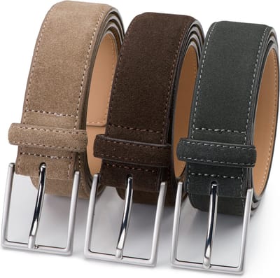 DTCH.FIT Herenriem Suède Bobby - Riem Taupe, Donkerbruin & Grijs - Pantalon & Jeans Broekriem - Riemmaat 85cm - Totale lengte 100cm - 3 Stuks