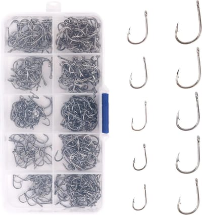 Thijox - 500 Stuks Koolstofstalen Vishaken met Weerhaken en Oog - Jigvishaken voor Zoet- en Zeevissen - 10 Maten - Zwart - Perfect voor Hengelsport en