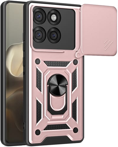 MobyDefend Hoesje - Geschikt voor Motorola Edge 60 Pro - Pantsercase Met Draaibare Ring - Rosé