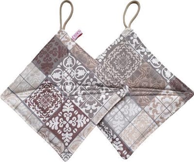 Toetie & Zo - Pannenlappen - Tegel - Beige - Bruin - Wit - Handgemaakt - 20x20