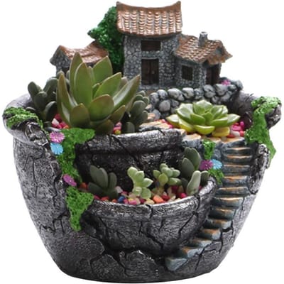 Plantenpot Succulenten Pot met Lief Huis Bloemenmand Plantenbak Tuindecoratie zilver
