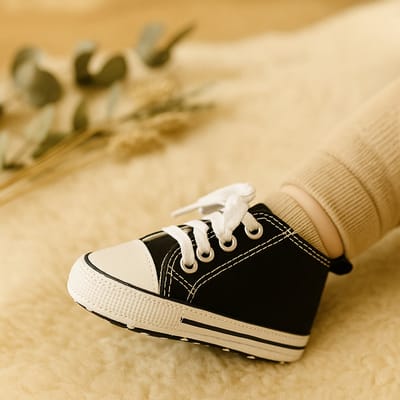 Steppies Babyschoentjes - Zwart - Zachte Zool Antislip - Maat 16-17 (0-6 maanden, 11 cm) - Babyslofjes
