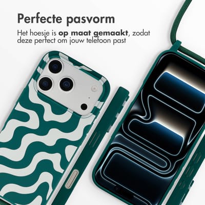 imoshion Hoesje - Geschikt voor Apple iPhone 17 Pro Max - Siliconen design hoesje met koord - Petrol Green Groovy