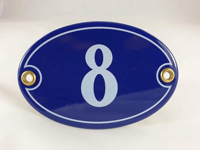Emaille Huisnummer - Nummerbord - Huis Identificatie - Handgemaakt Origineel - 10.5x7 cm - Blauw Wit