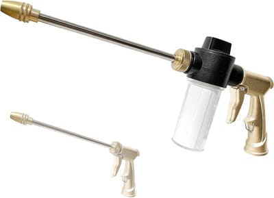 Sproeikop - Sproeikop tuinslang - Hogedruksproeier voor tuinslang - Verstelbare sproeikop - Met Plastic zeepdispenserfles - Messing - Geschikt voor tuinieren, het reinigen van zonnepanelen en het douchen van huisdieren