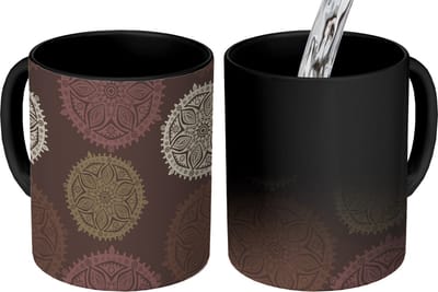 Magische Mok - Foto op Warmte Mokken - Koffiemok - Design - Mandala - Bruin - Magic Mok - Beker - 350 ML - Theemok