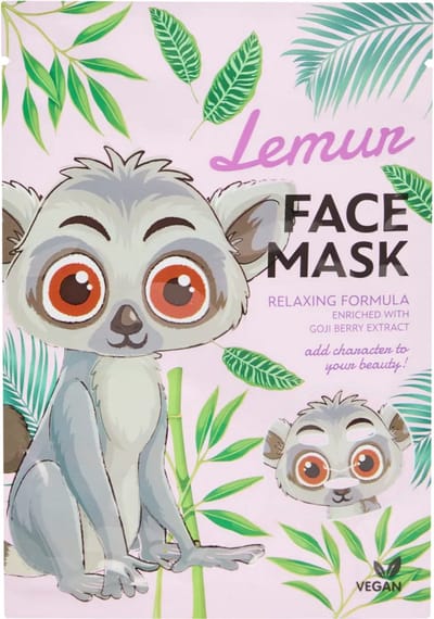 Lemur face mask - gezichtsmasker - dieren - selfie tissue masker - relaxing kalmerend - verzorgend - goji bessen - vegan - 23ml
