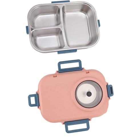 Dailygoods- Lunchbox 1100 ml - Dubbellaags - Lekvrij - Met 3 vakken - Inclusief soepkom en eetstokjes - Veilig en niet giftig - Broodtrommel