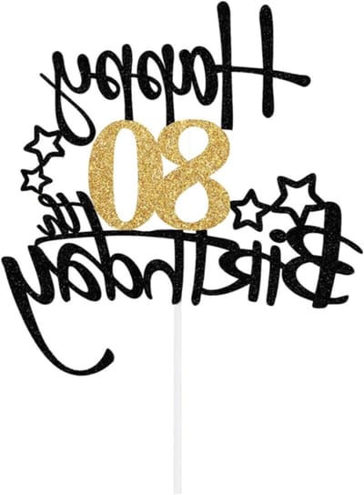 Taart Decoratie 80 Jaar - Verjaardag Topper - Feestelijke Viering - Elegant Zwart Goud Design - 16 x 17 cm