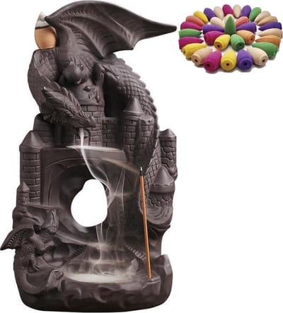 Winkrs - Wierookhouder - Draak Wierookbrander - Backflow Incense burner - Aromatherapie - Draak op Kasteel
