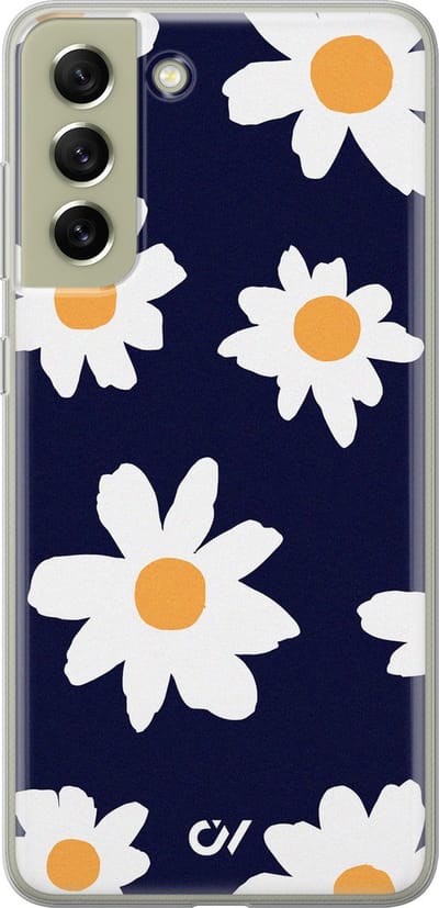 Hoesje geschikt voor Samsung Galaxy S21 FE hoesje - Sweet Daisies - - Blauw - - Casevibes