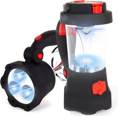 PolkaHome Zaklamp met dynamo en USB - lantaarn met 10 leds - rood knipperend noodsignaal - zaklamp met 3 leds - ideaal voor kamperen, wandelen, tuin, knutselen