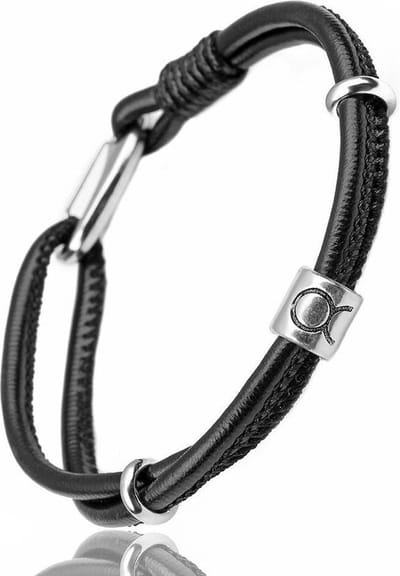 Stier / Taurus - Leren Armband met Sterrenbeeld Hanger - Zwart Leer - Staal - Astrologie - Armbanden - Papa Cadeau Voor Mannen - Vaderdag