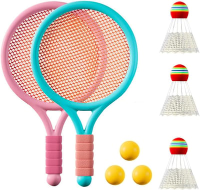 Kinderbadmintonracketset met 3 zachte trainingsballen en 3 shuttles, geschikt voor binnen- en buitensporten