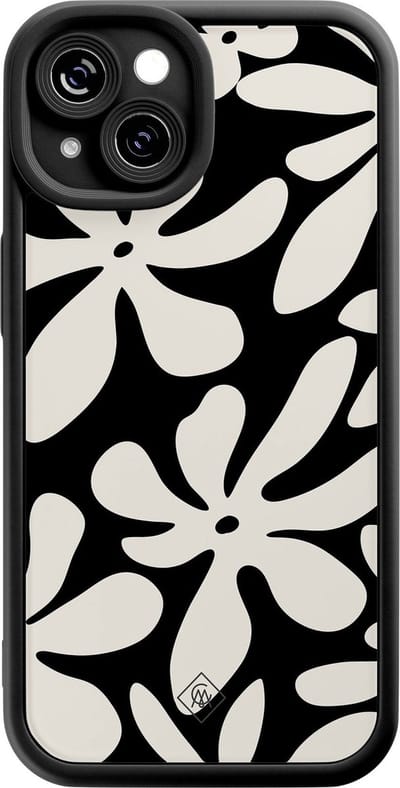 Casimoda® hoesje - Geschikt voor iPhone 14 - Noir Bloom - Effen telefoonhoesje met lensbescherming - Siliconen/TPU - Backcover - Zwart