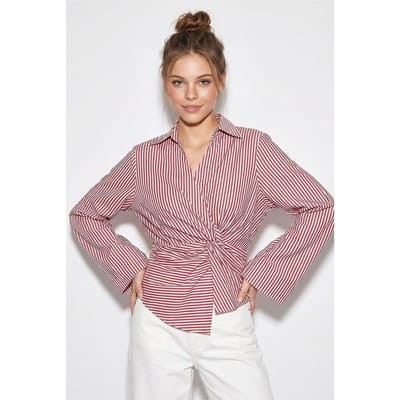 Getailleerde Gestreepte Poplin Overhemd Met Strikdetail