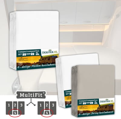 Dexitex 1 x Molton 1 x Hoeslaken Wit + 1 x Zandkleur Hoeslaken / 4 delige set-Geschikt voor Camper lengtebedden of enkele bedden