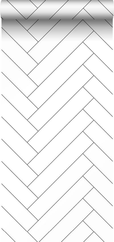 ESTAhome behang visgraat-motief zwart wit - 53 cm x 10.05 m - 139219