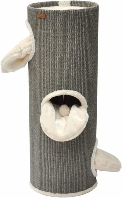 Krabton XXL voor katten met 3 grotten en speelbal - 100 cm hoog - grijs
