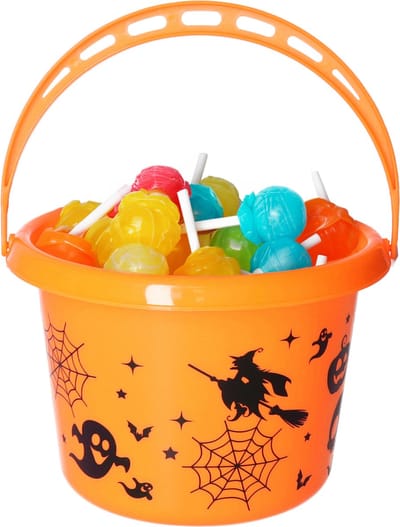 Fiestas Guirca Trick or treat snoep emmertje - horror thema - oranje - 18 x 16 cm - Halloween snoepjes ophalen