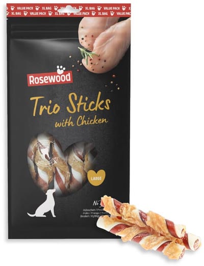Rosewood Trio Sticks Large Hondensnack Kip 800 g - Kauwsticks Runderhuid - Kauwsnack - Graanvrij
