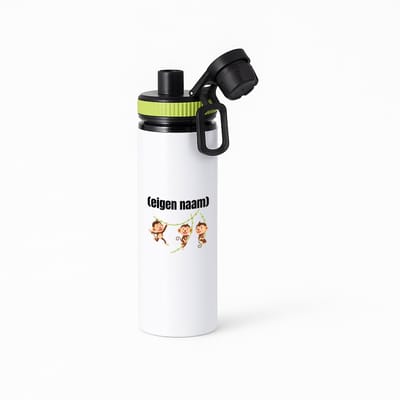 Hacebo® - slingerende aapjes met eigen naam waterfles met draaidop groen - Aap - apen liefhebbers - iemand die houdt van apen - verjaardag - cadeau - kado - geschenk - water fles - 850ML