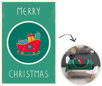 Kerst Tafelkleed - Kerstmis Decoratie - Tafellaken - Slee - Cadeaus - Kerst - Quotes - Merry christmas - 180x260 cm - Kerstmis Versiering