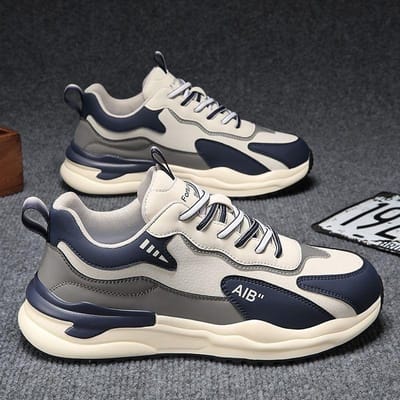 Designer Heren Casual Sneakers Mode Heren Gevulkaniseerde Schoenen Leer Outdoor Wandelschoenen Antislip Ademende Schoenen voor Heren Nieuw 39 gray