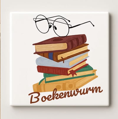Boekenliefhebber Decoratieve Keramische Tegel 15x15 cm – Kleurrijke Stapel Boeken Wanddecoratie voor Lezers & Thuiswerkplek