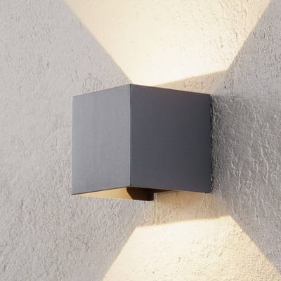 ORION LED buiten wandlamp Cube, antraciet, metaal, 10 cm, up/down