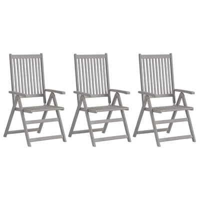 vidaXL - Tuinstoelen - 3 - st - verstelbaar - met - kussens - massief - acaciahout