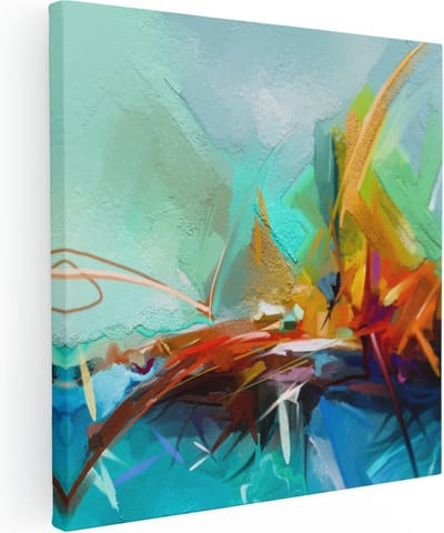 Artaza Canvas Schilderij Abstracte Kunst - 30x30 cm - Klein - Muurdecoratie Turquoise - Wanddecoratie Woonkamer - Kamer Accessoires