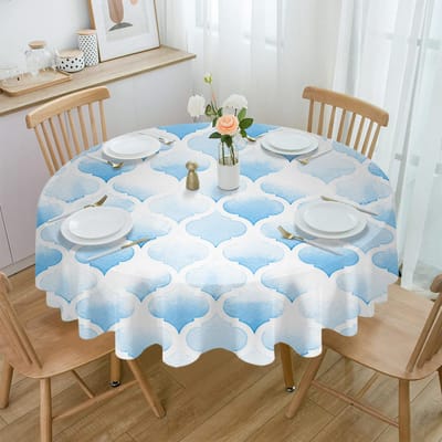 Waterverf Marokko Blauw Rond Tafelkleed Waterdichte Tafelbeschermer Voor Bruiloftsfeest Decoratie Eettafelkleed 4pcs 33x48 Table mat white